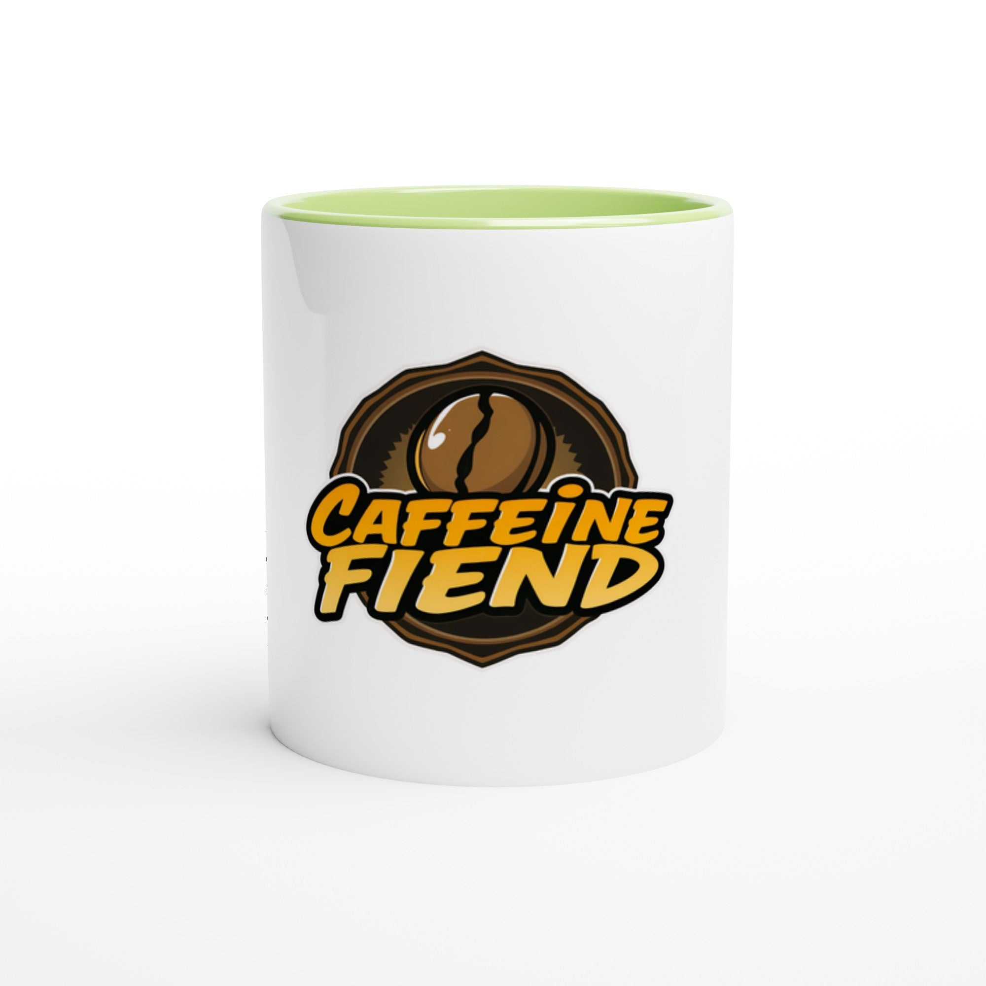 Caffeine Fiend Three White 11oz Ceramic Mug with Color Inside