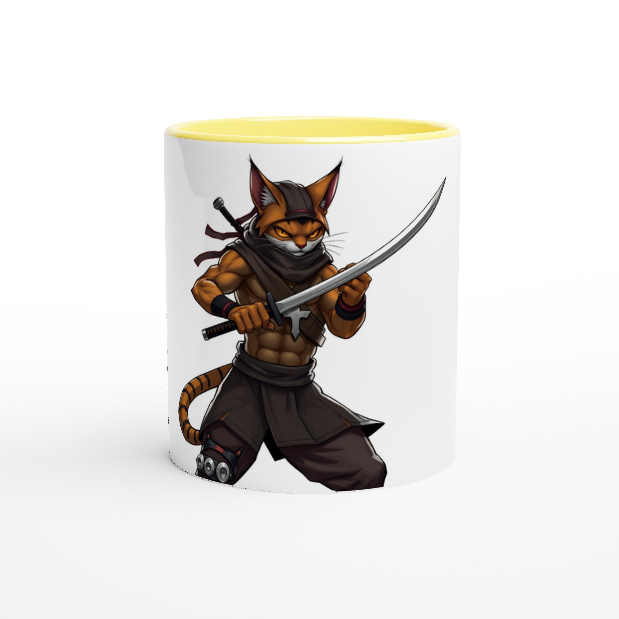 Cat Warrior White 11oz Ceramic Mug with Color Inside
