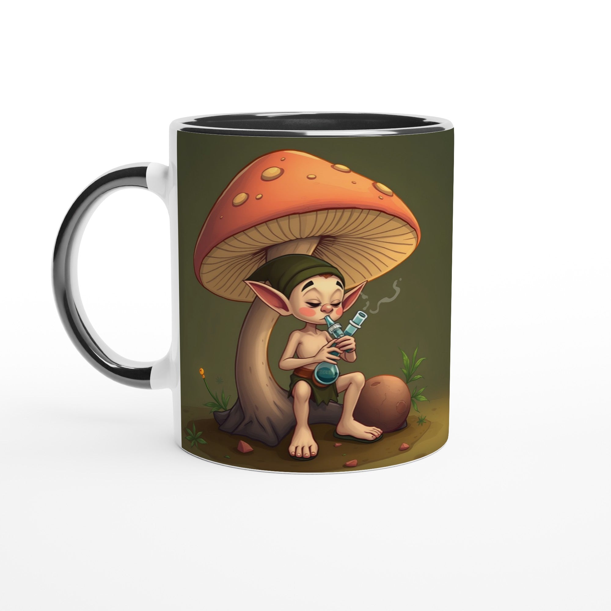 Happy Elf  Four Twenty Style White 11oz Ceramic Mug with Color Inside