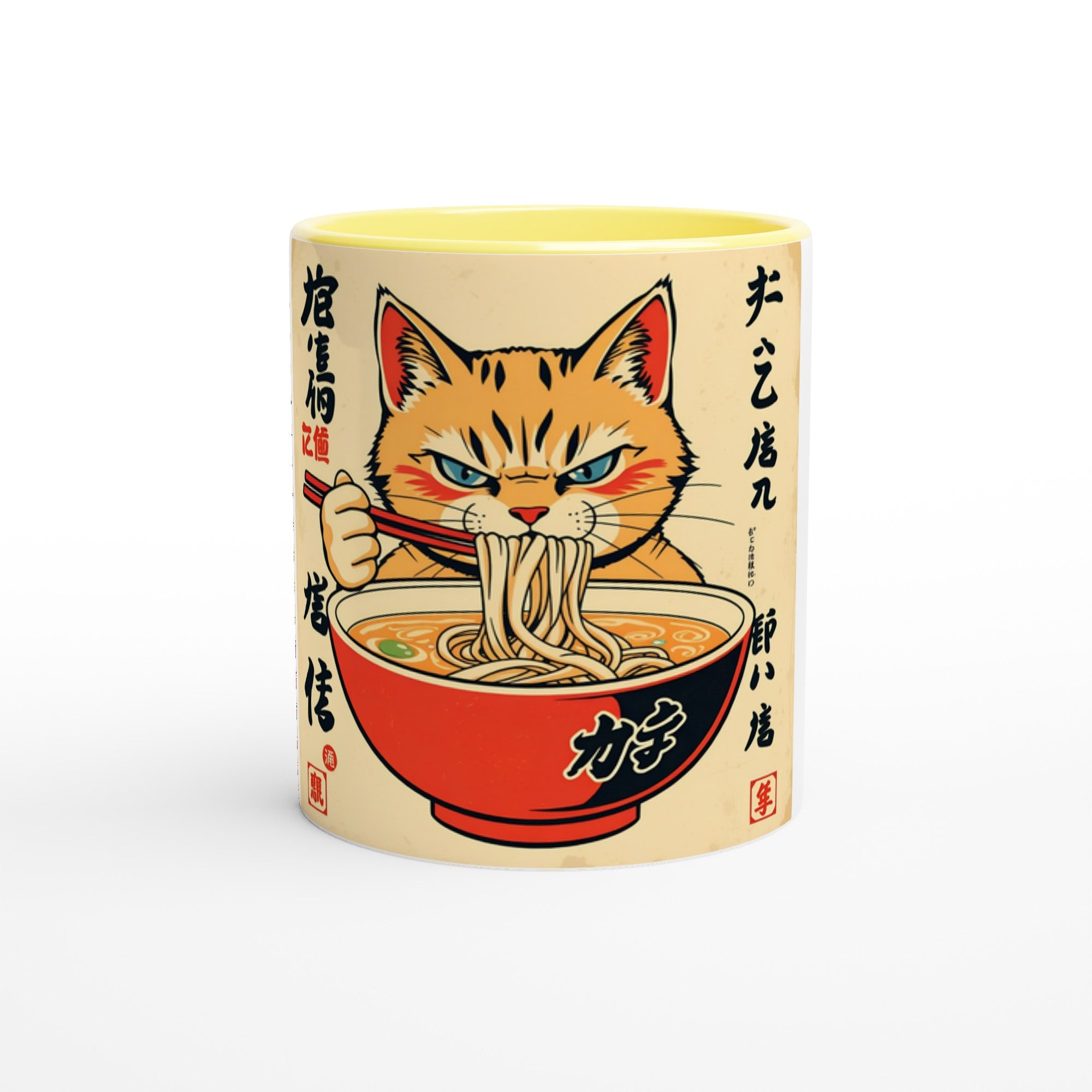 Ichiramen Cat White 11oz Ceramic Mug with Color Inside